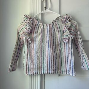 CREWCUTS MULTI-COLOR STRIPED LS SHIRT WITH RUFFLE